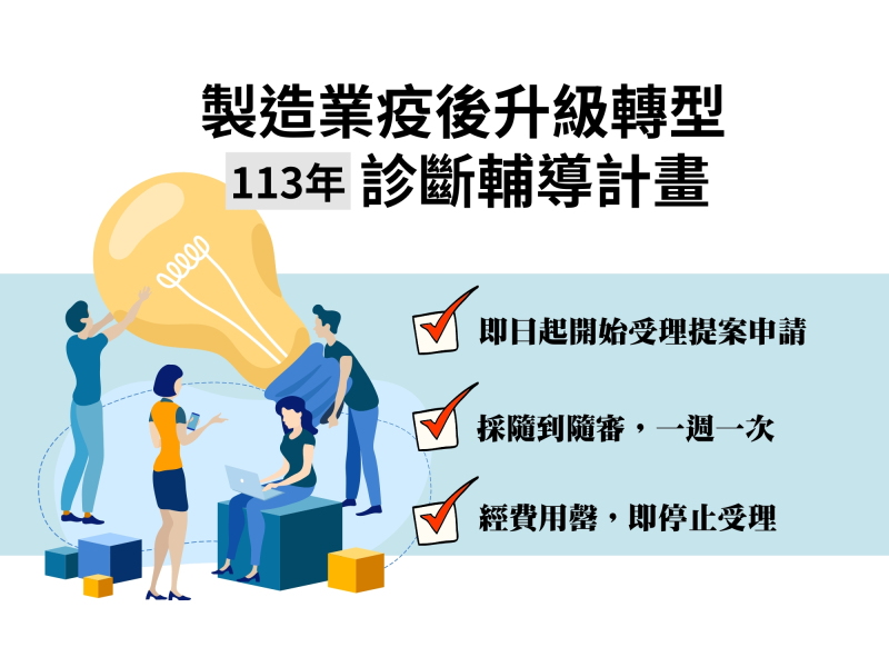  113年度中小型製造業升級轉型診斷輔導已開放申請 